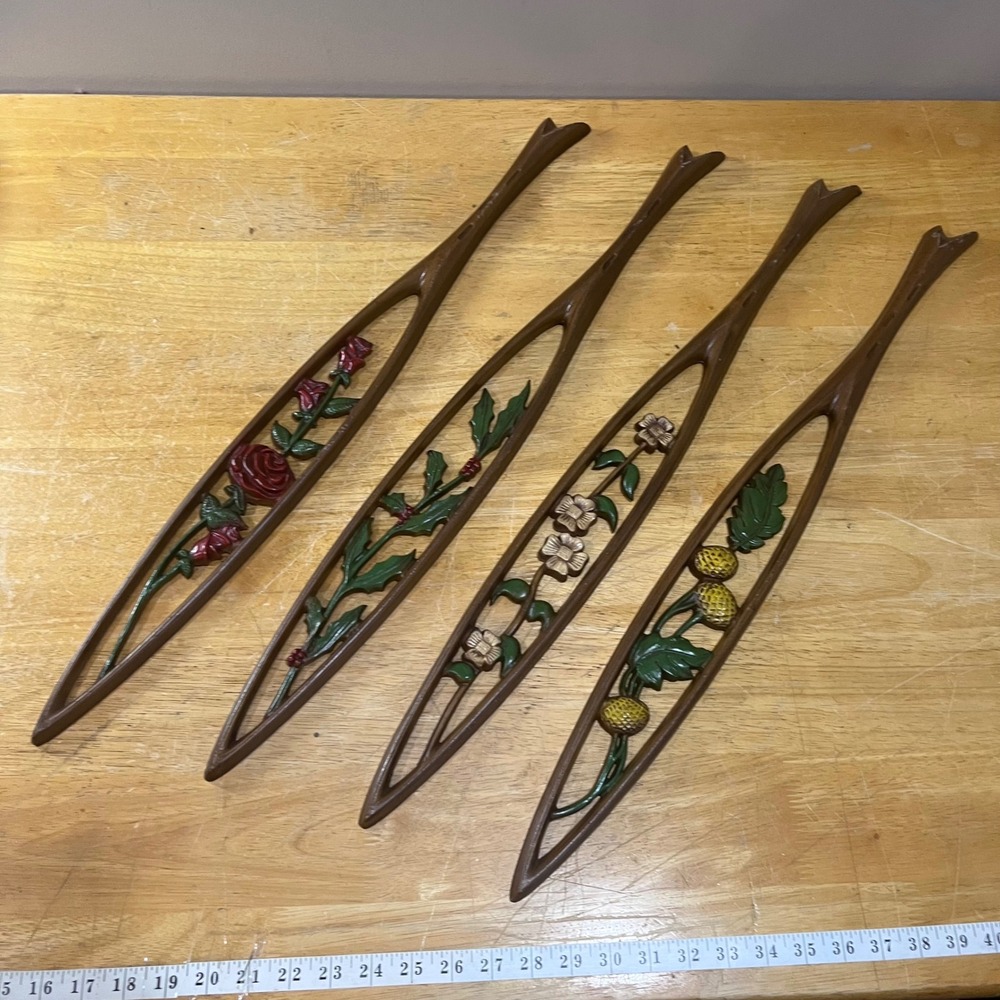 Vtg Sexton‎ USA Four Seasons Floral Metal Wall Art Set MCM Rose Holly 27 Inch